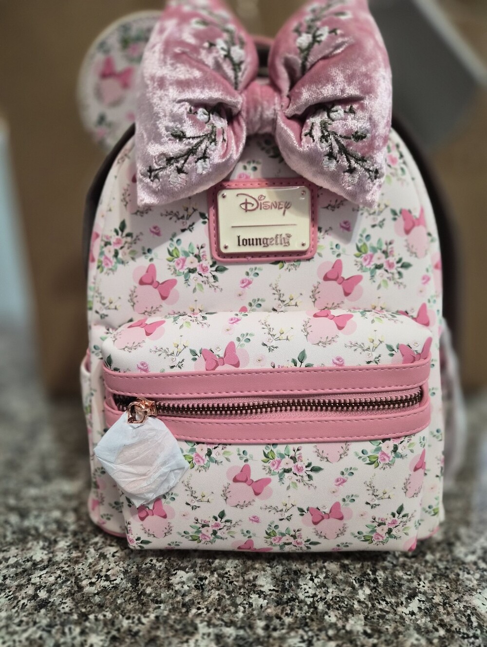 Loungefly Pink Minnie Floral Mini Backpack with Velvet Bow